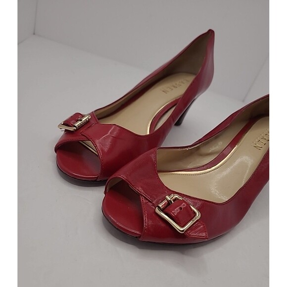 Lauren Ralph Lauren Peep toe Leather Red Peep Toe Heels Size 8 Office Career - Picture 5 of 11